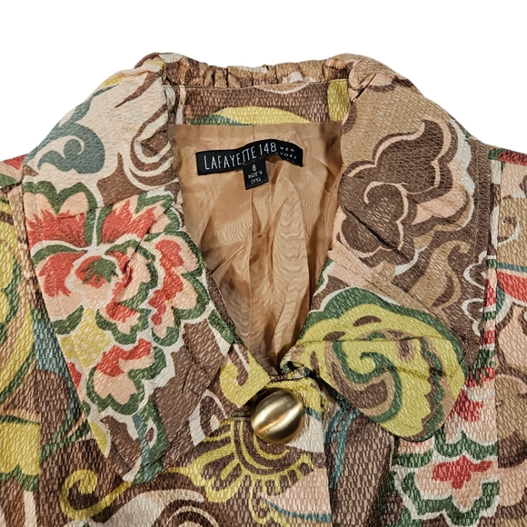 Lafayette 148 Floral Print Blazer Sz 8 Peter Pan Collar Button Up Boho Work READ - Picture 6 of 16